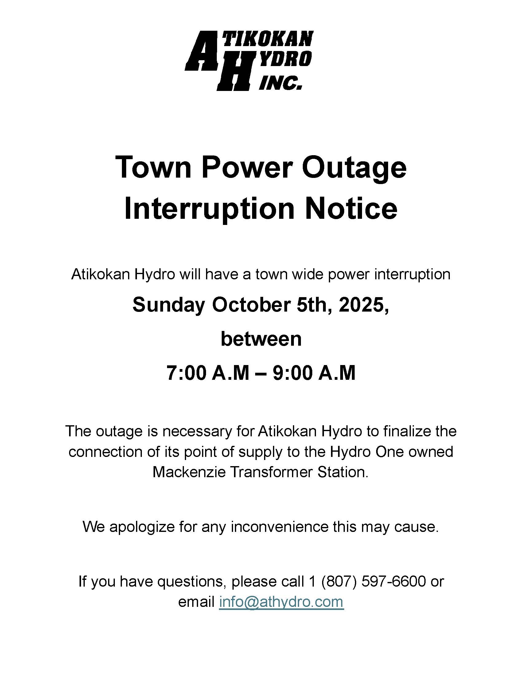 Town Power Outage Interruption Notice2